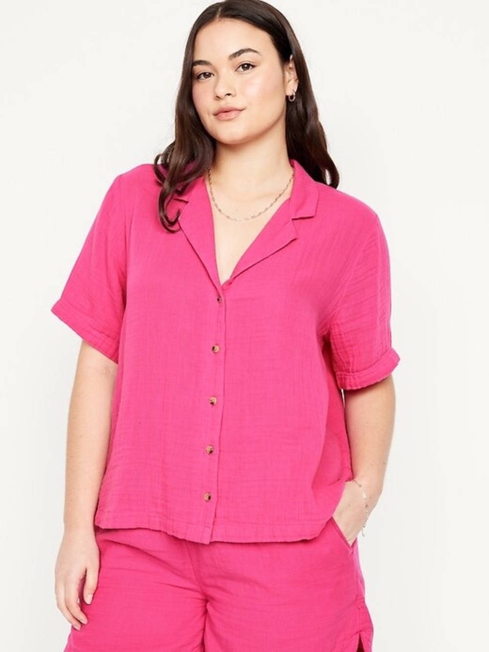 Old Navy Women's Button-Front Shirt in Bright Pink